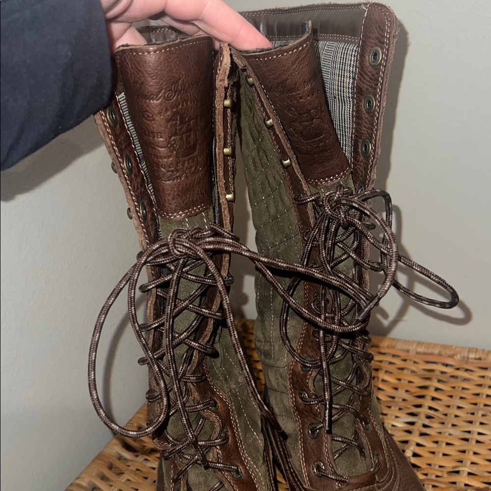 Brown and Green Quilted Knee-High Boots - Picture 7 of 10